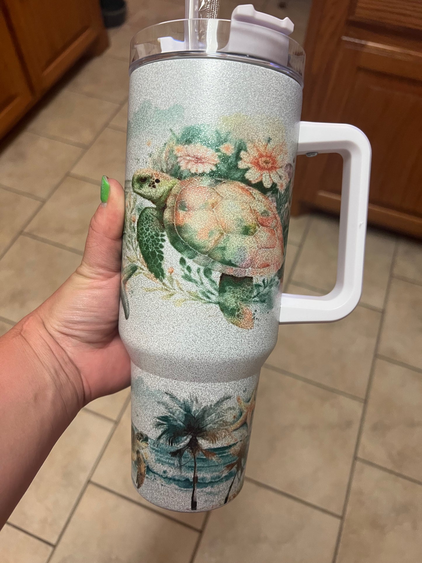 Custom Glitter 40 oz Sublimation Handle Cup