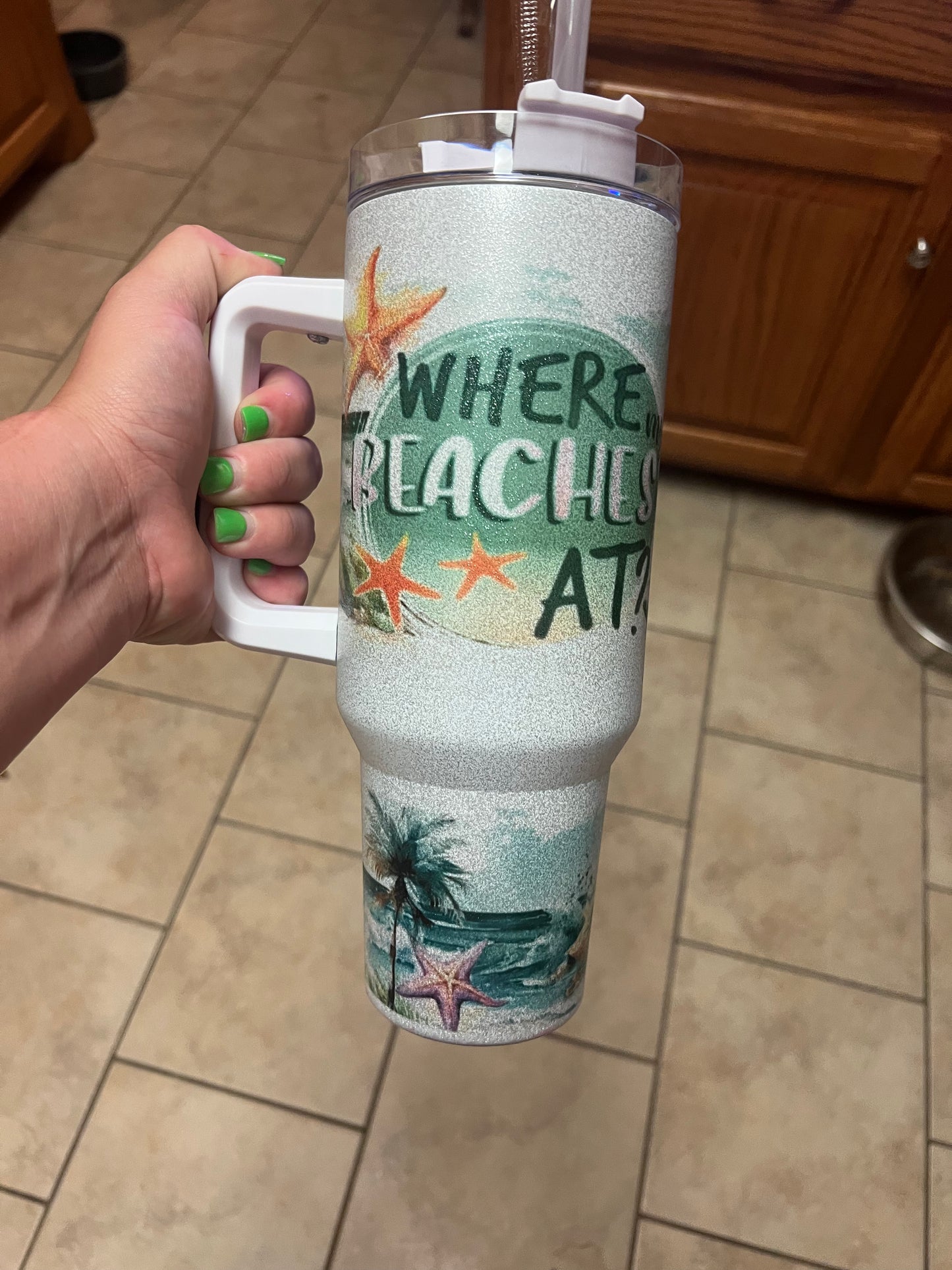 Custom Glitter 40 oz Sublimation Handle Cup